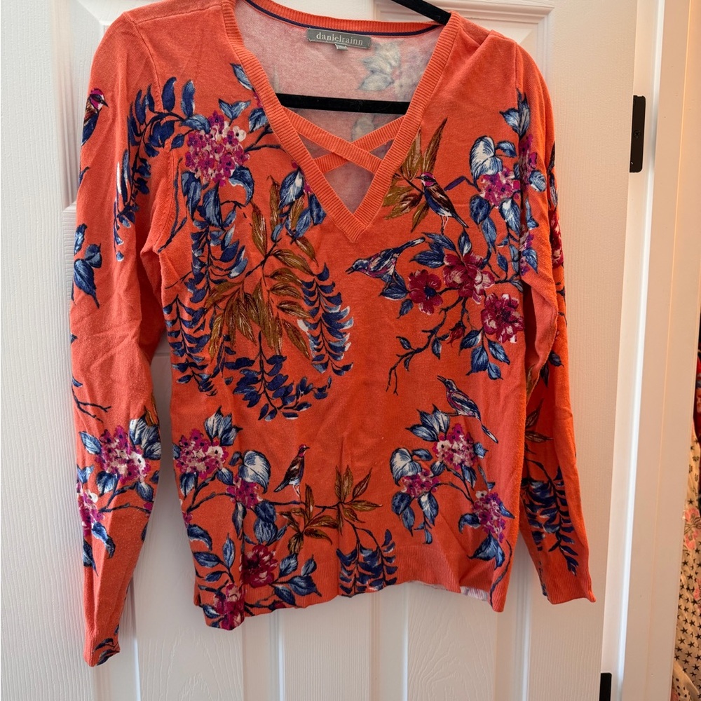 Daniel Rainn Orange Floral Long Sleeve Top